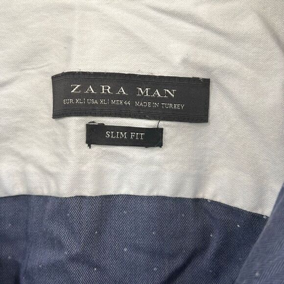 Zara man navy Polka dot button down shirt XL - Picture 4 of 6